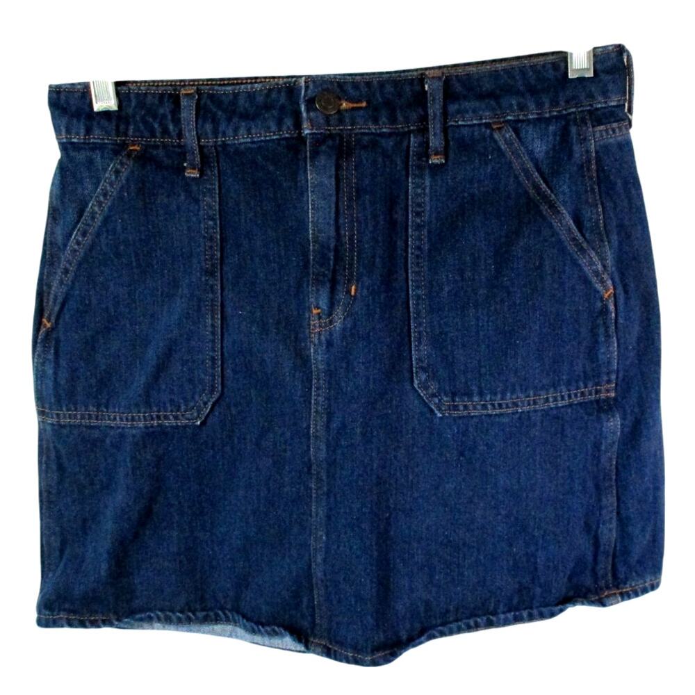 Old Navy Women's Mid Rise Dark Wash Zip Front Blue Jean Skirt Size 8